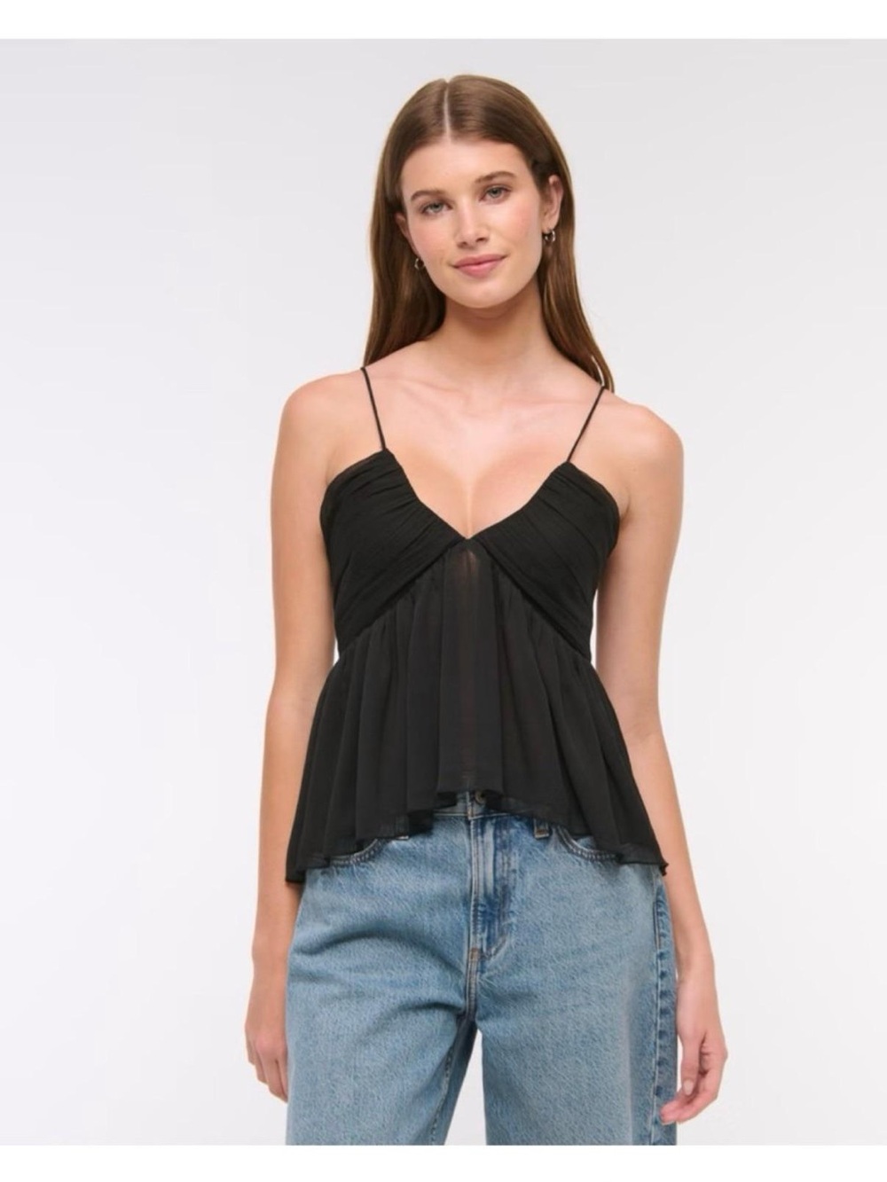 Abercrombie Black Spaghetti Strap Peplum Cami Top